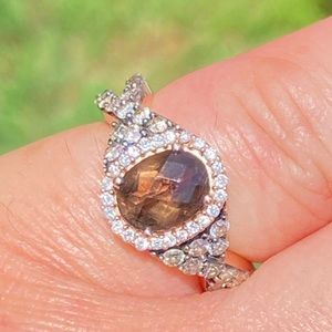 LeVian 14k Chocolate Diamond Smokey Quartz Halo Rose Gold Ring Size 6